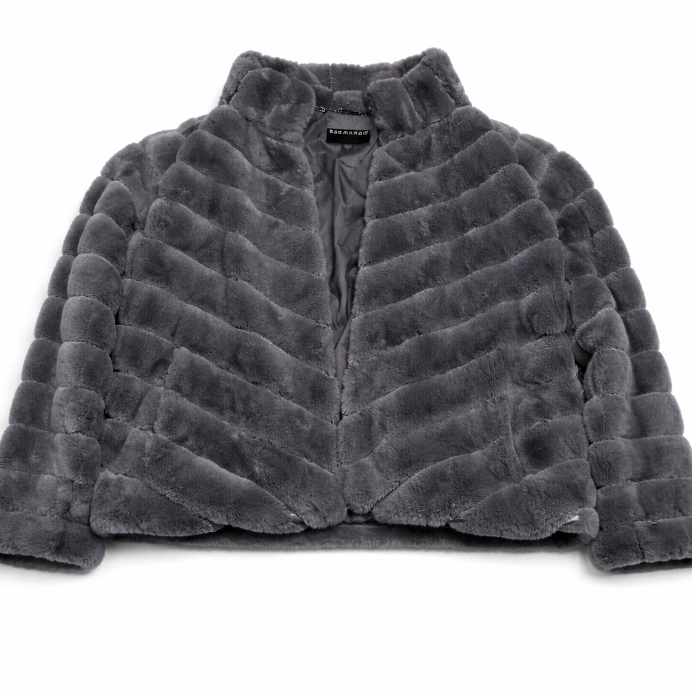 Bernardo Luxury Faux Fur Coat Gray Plush Jacket Size L Soft Elegant Winter Chic